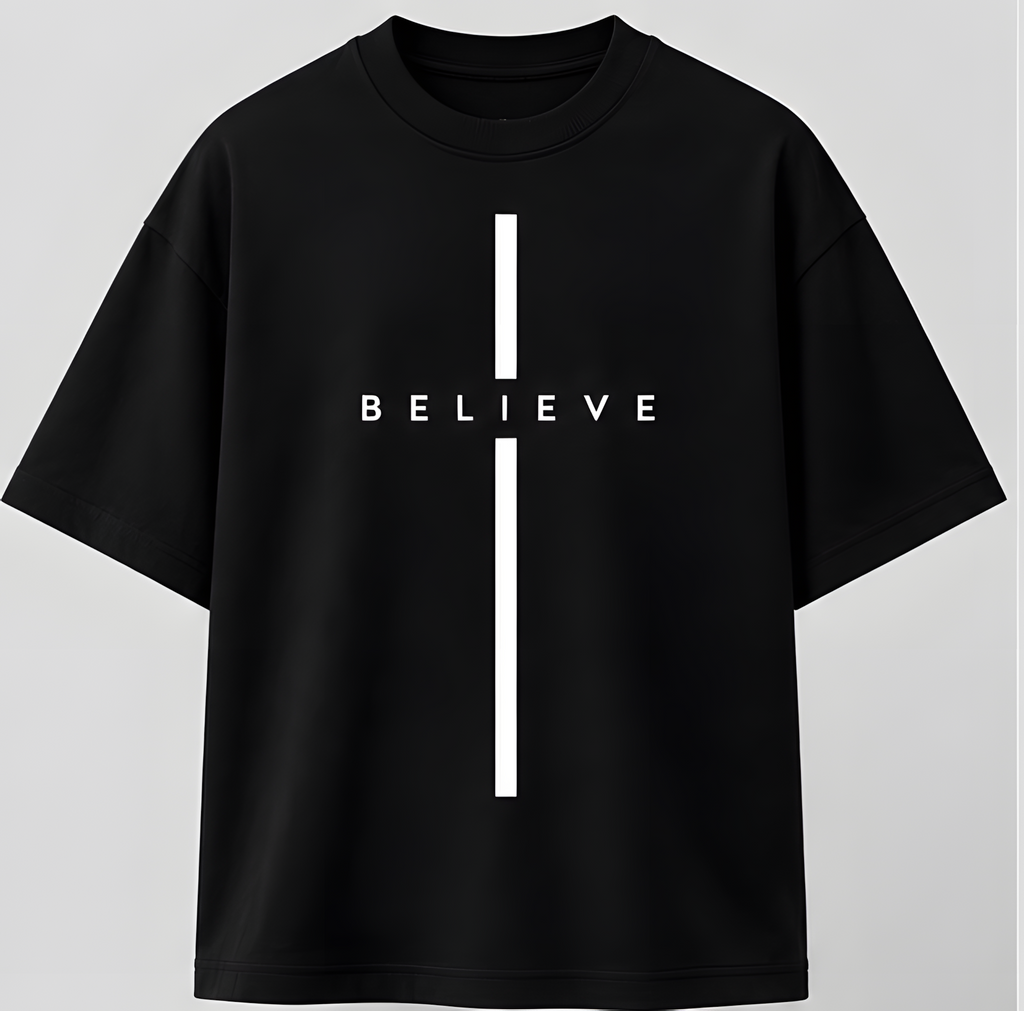 Believe Oversized Black T-Shirt