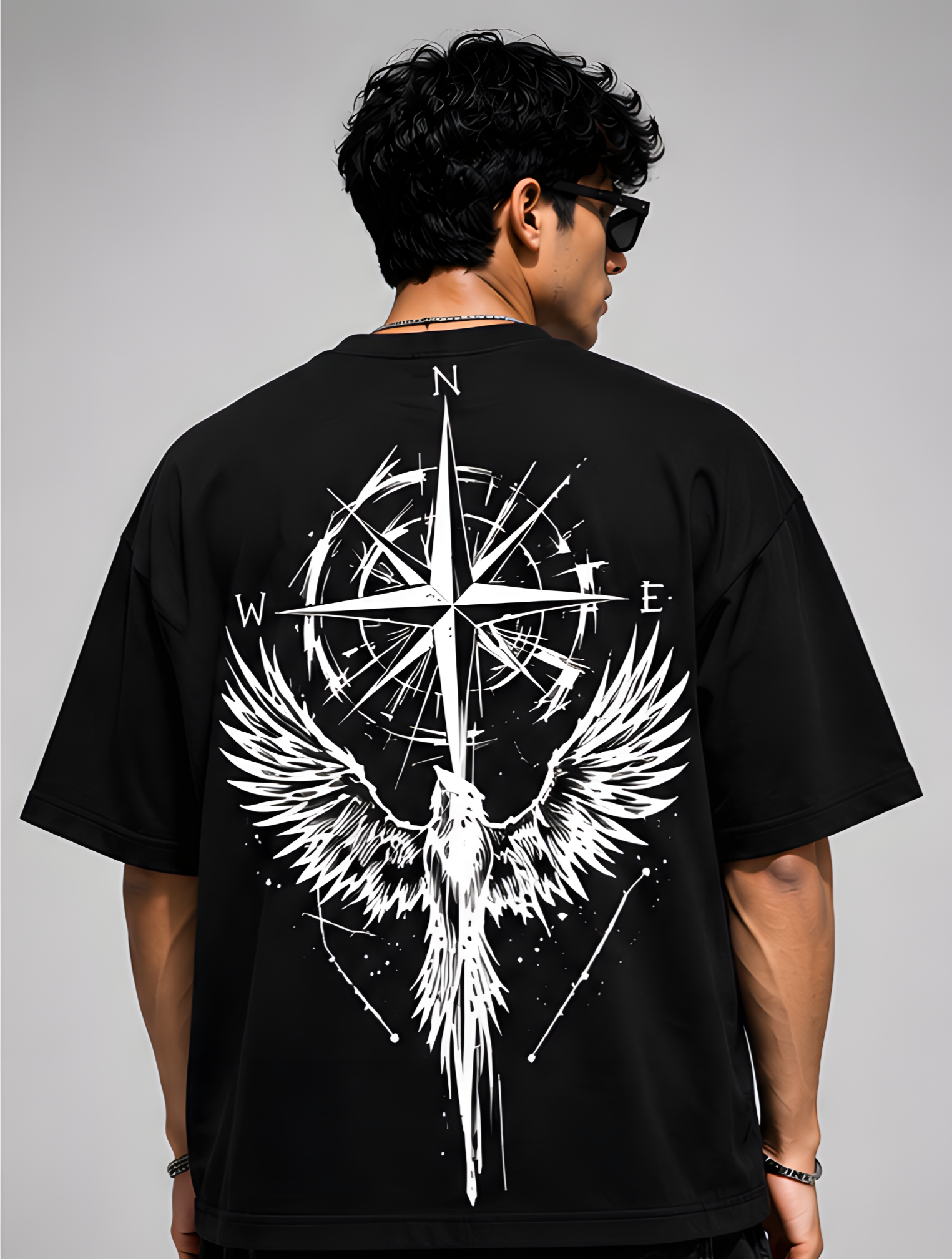 Compass Phoenix Back Print Oversized T-Shirt