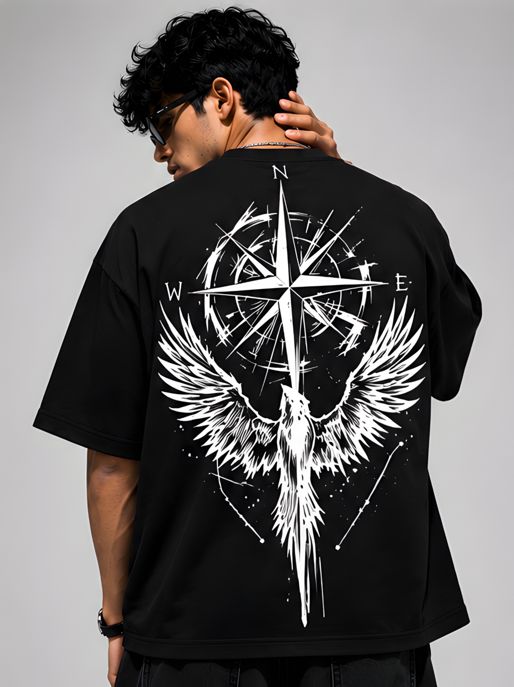 Compass Phoenix Back Print Oversized T-Shirt