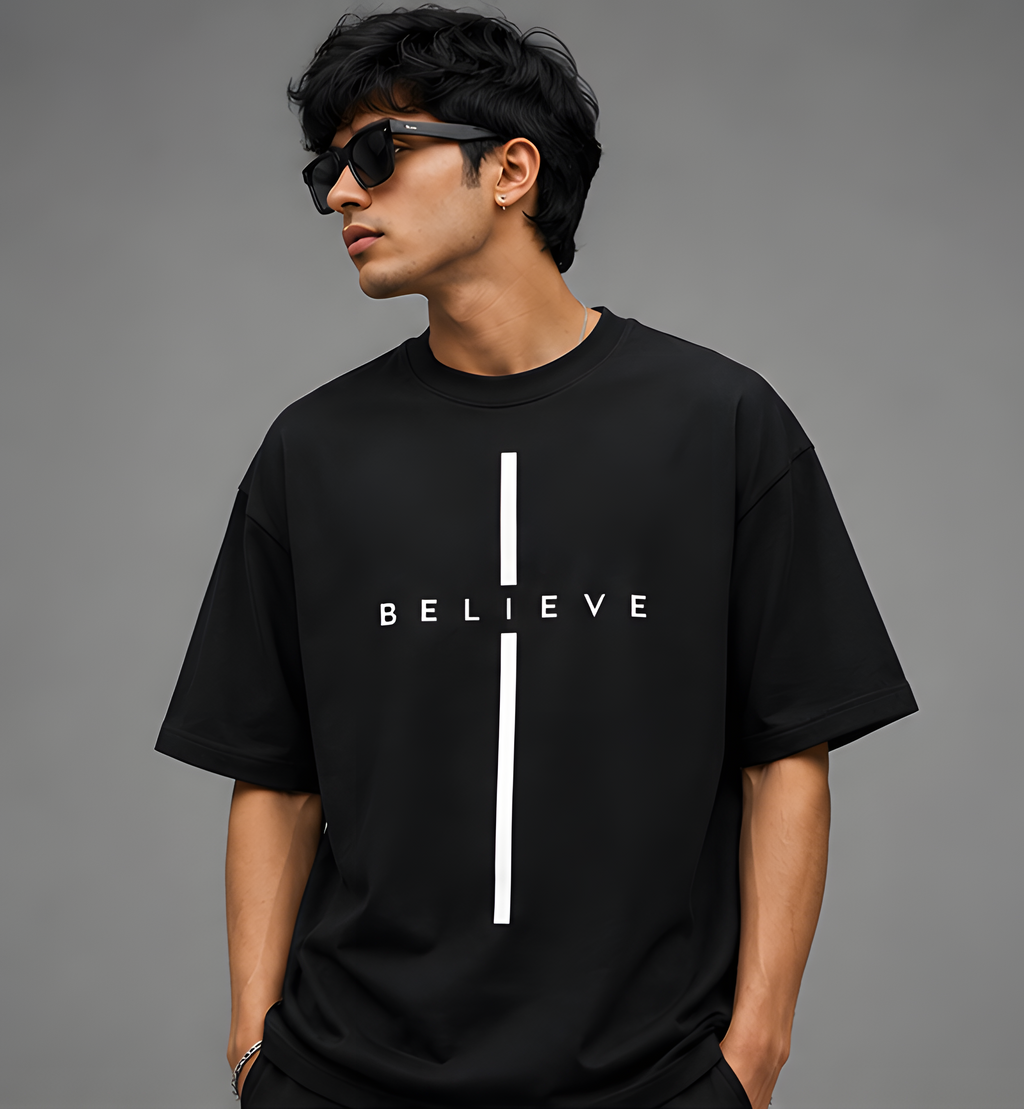 Believe Oversized Black T-Shirt