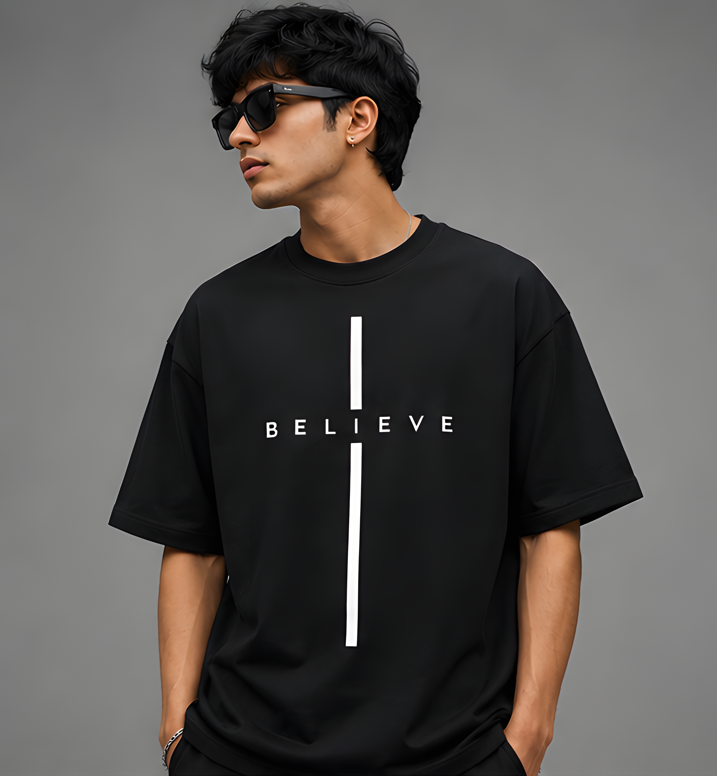 Believe Oversized Black T-Shirt