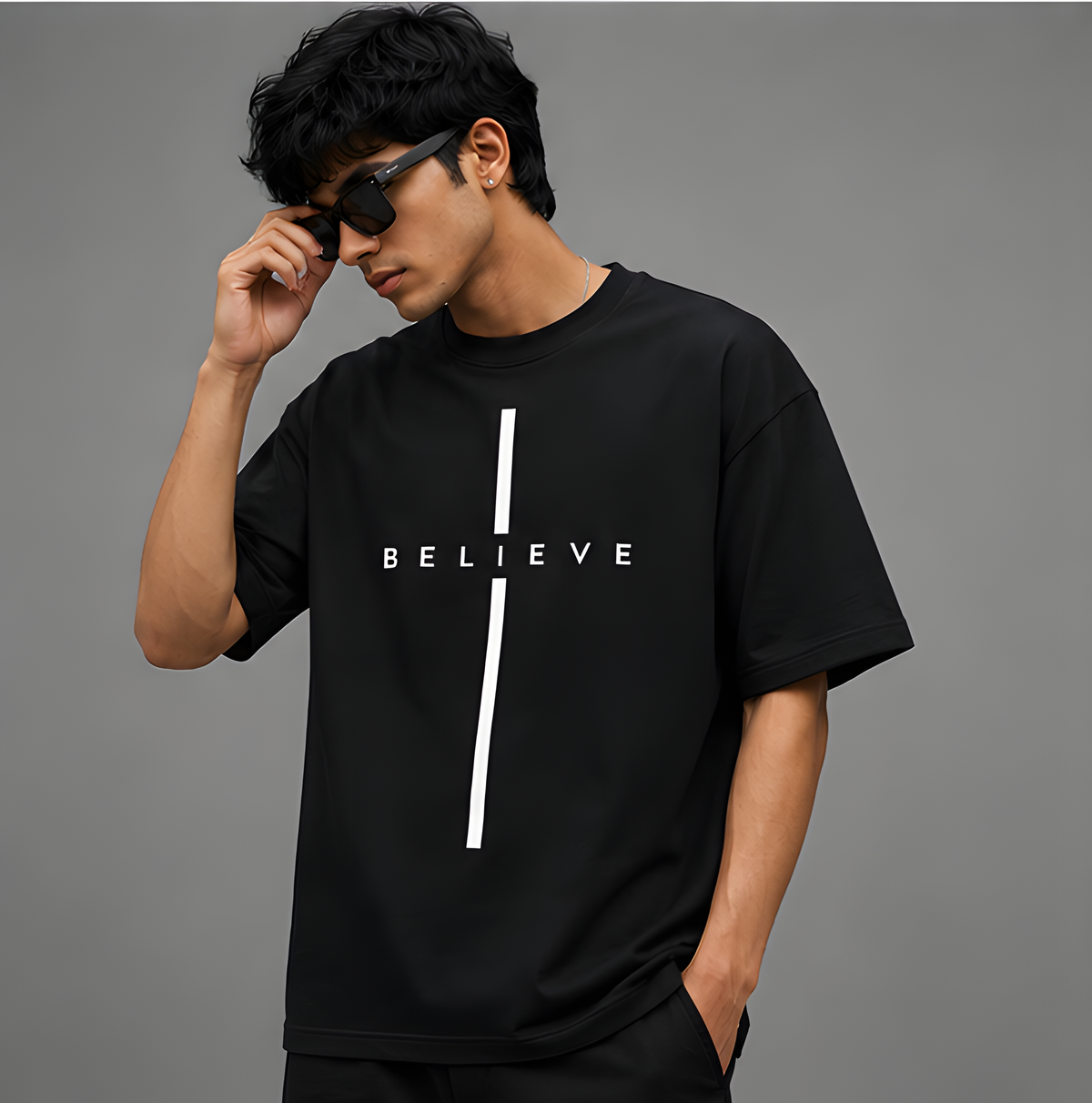 Believe Oversized Black T-Shirt