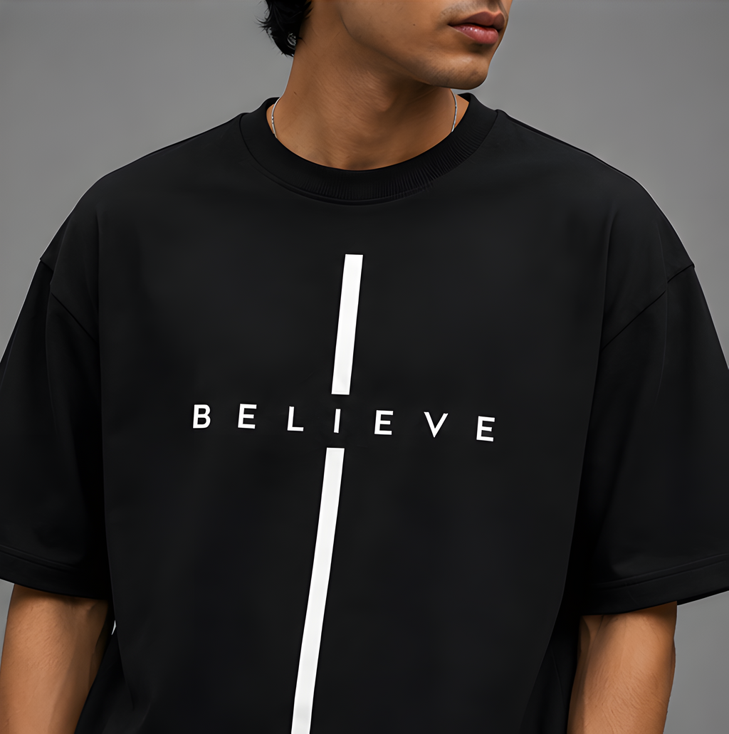 Believe Oversized Black T-Shirt