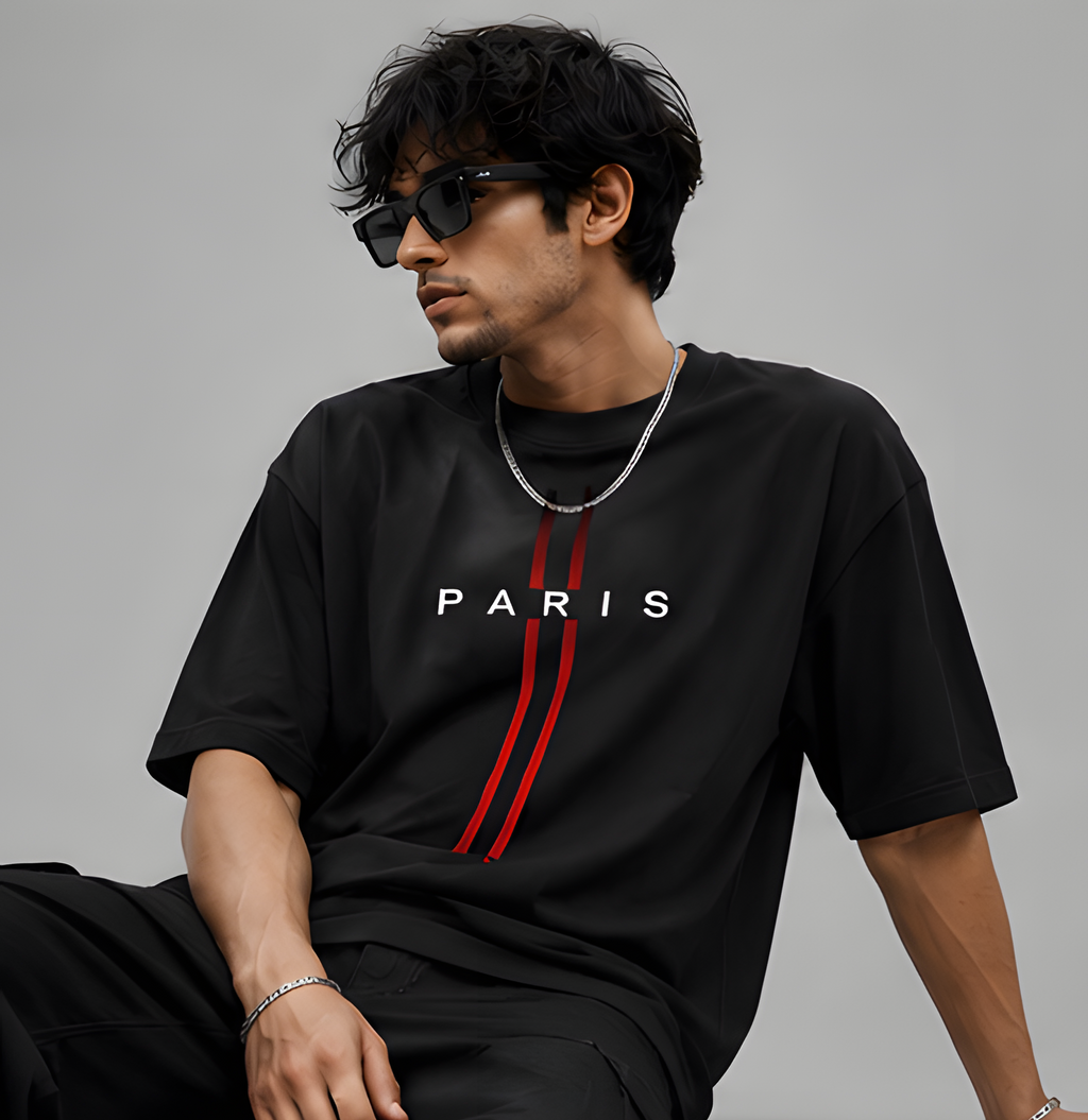 Paris Oversized Black T-Shirt