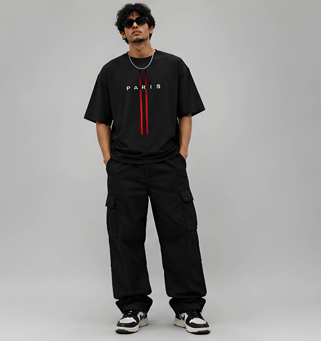 Paris Oversized Black T-Shirt